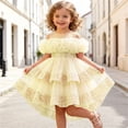 thumbnail image 5 of Flower Girls Dress Tulle Spaghetti Strap Pearl Belt Ruffle Hem Xmas Party Formal Beige 2-3Years, 5 of 7