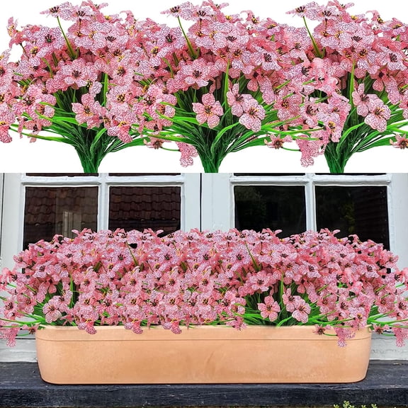 6 Bundles Artificial Flowers Outdoor UV Resistant Silk Flowers No Fade Fake Outside Flowers Plastic Greenery Faux Shrubs Garden Porch Window Box Home Decoration (Pink)
