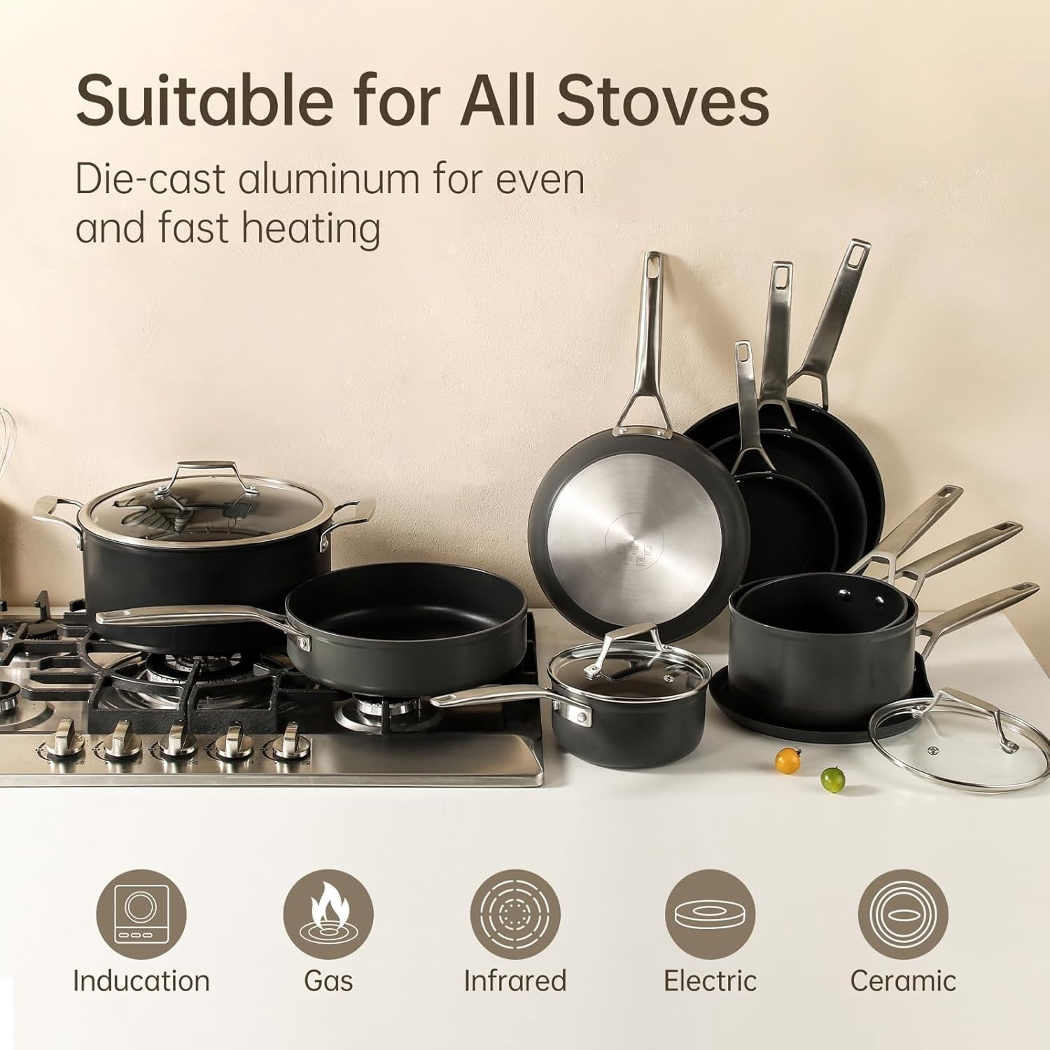 10 Inch Frying Pan Nonstick with Lid, Induction Fry Pan with Lid, Titanium and Diamond Non Stick Coating From USA, for Induction, Ceramic and Gas Cooktops, Oven Safe 10 Inch Skillet Nonstick