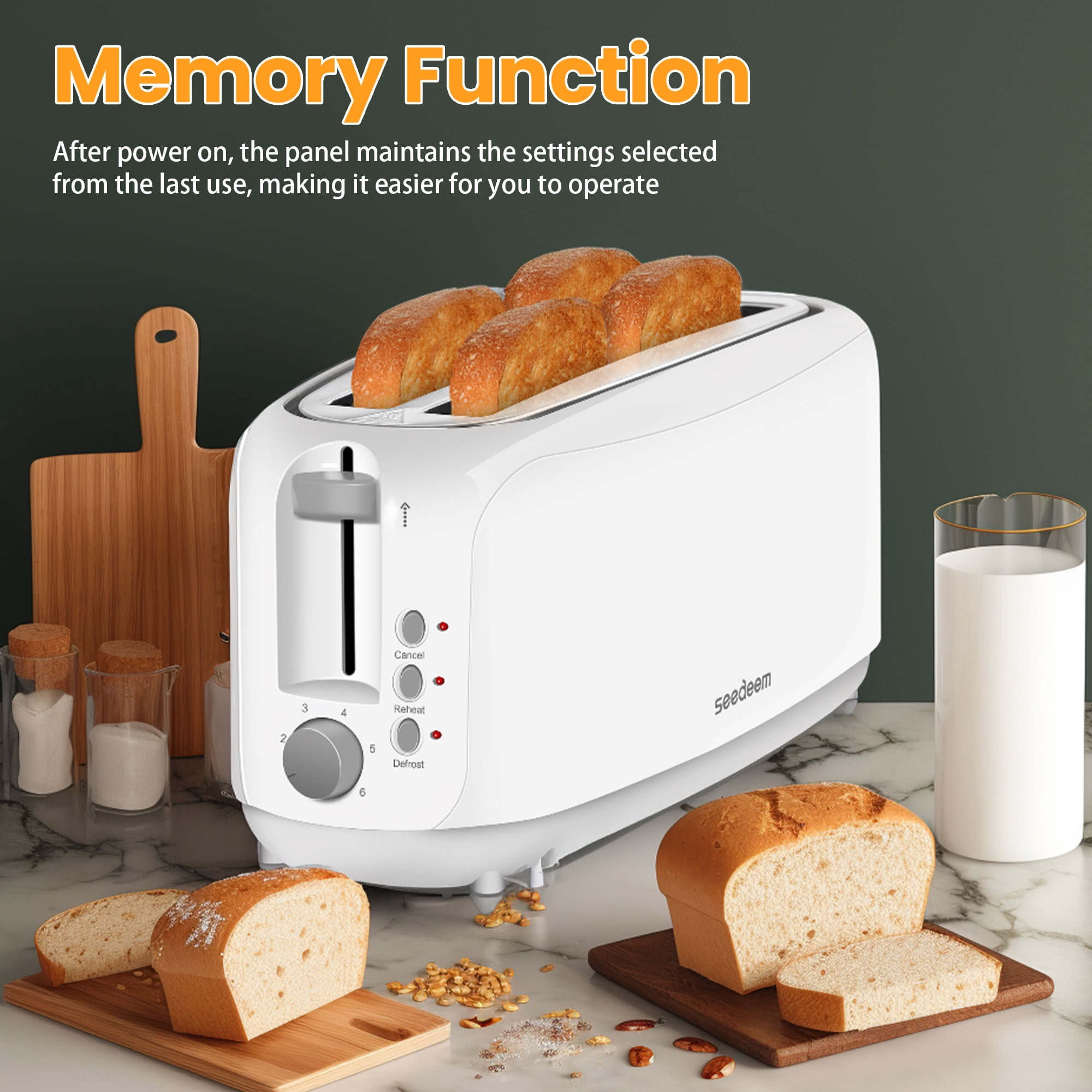 【Ultra-Slim Space-Saving】4-Slice Long Slot Toaster, Dual 10-Inch Slots, 6 Shade Settings with Cancel/Reheat/Defrost, Removable Crumb Tray, Easy to Store Vertically
