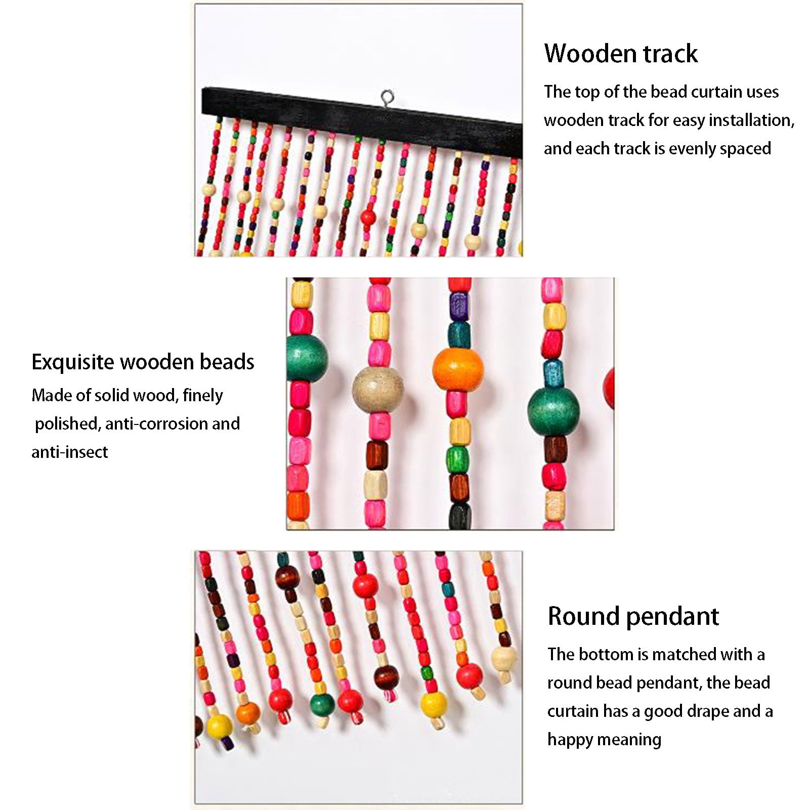 Natural Bamboo Wood Beaded Curtain,Boho Natural Room Divider Door Curtain,Handmade Hanging Decor String Bead Screen Panel for Bedroom Kitchen Hallway