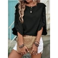 thumbnail image 6 of Women'S Casual Chiffon Blouse Tops 3/4 Ruffled Sleeve V Neck Loose Fit Blouses Shirts Black L, 6 of 8
