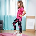 thumbnail image 3 of Girls Floral Lounge Set Size 6 Two Piece Cotton Fall Outfits Cute Short Sleeve Tees Leggings Summer Cute Clothes 3 Years, Hot Pink, 3 of 5