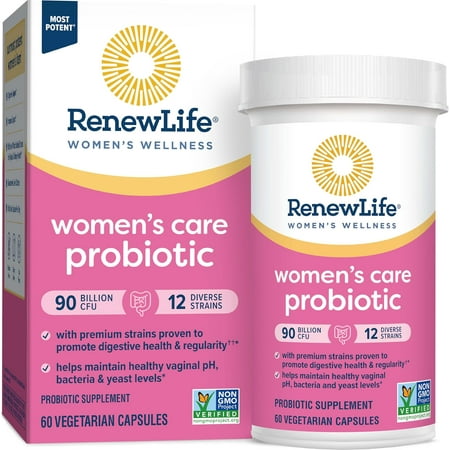 Renew-Life Women's Probiotic - Supports pH Balance & Overall Wellness - Probiotic Supplement for Vaginal, Urinary, Digestive & Immune Health - 90 Billion CFU, Soy & Gluten-Free - 60 Capsules