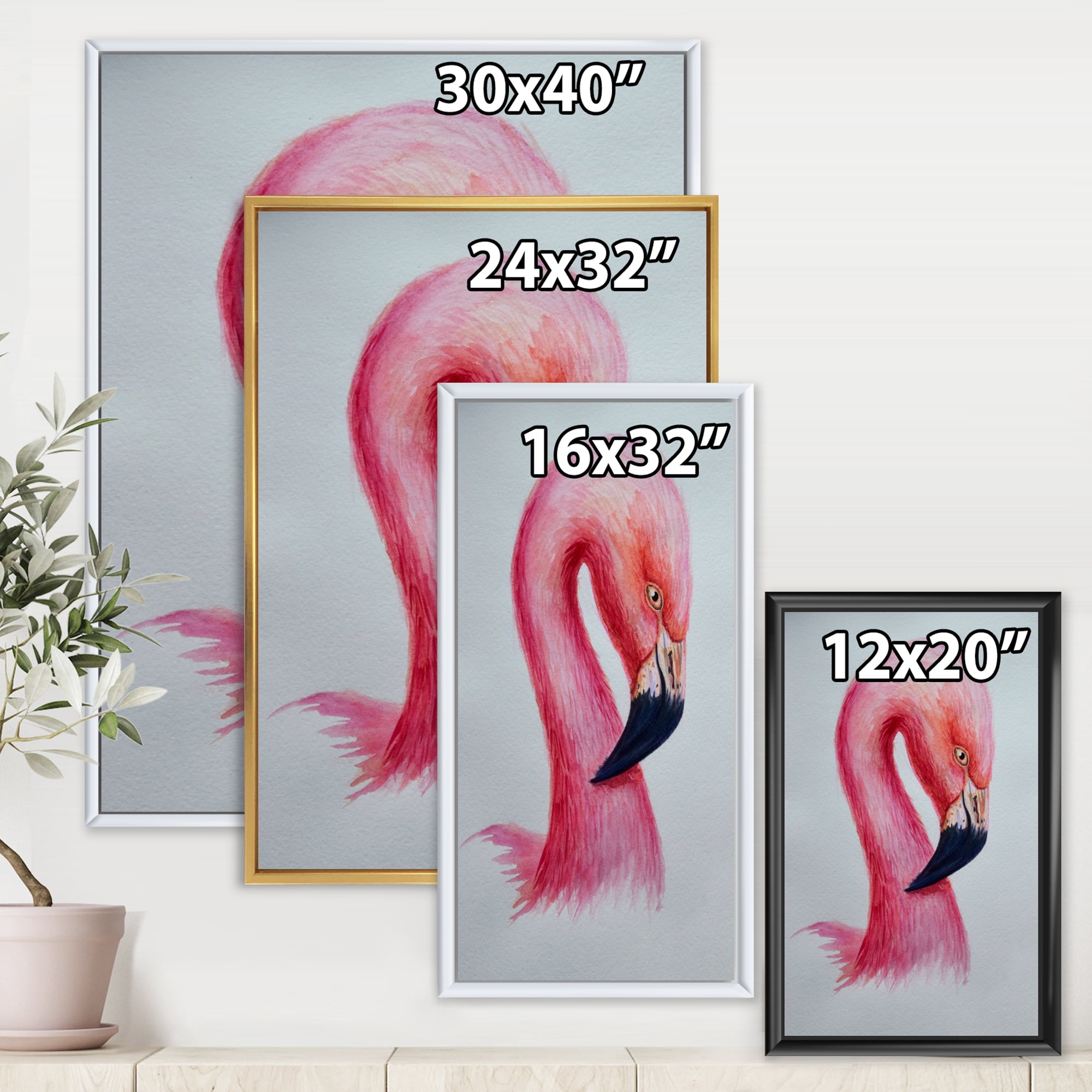 Designart 'Abstract Portrait of Pink Flamingo IV' Farmhouse Framed Canvas Wall Art Print