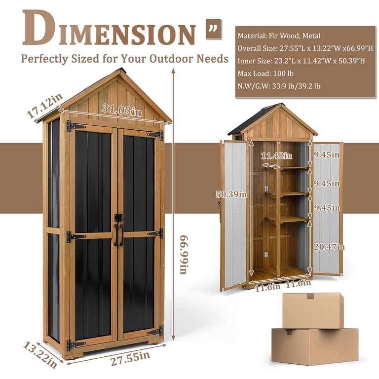 PETSCOSSET Outdoor Storage Cabinet Waterproof, Wood and Metal Shed