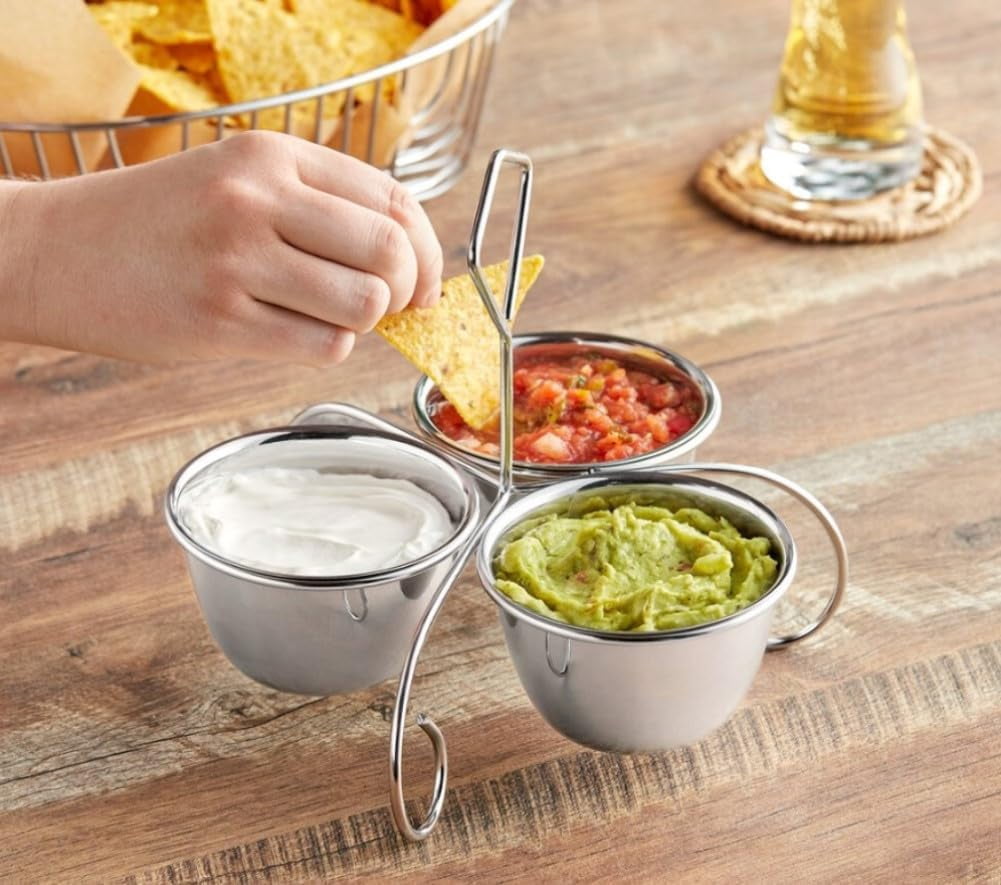 Soro Essentials- 10 oz. Stainless Steel Three-Way Server Caddy with Bowl- Serving Bowl Set Stand for Parties Serving Stand for Salsa Sauces Dressing Candy Dining Dinnerware Home Kitchen Restaurant