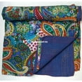 thumbnail image 5 of Handblock Multi Pasiely Print Handmade Cotton Kantha Quilting Throw Blanket Hippie Queen/King Size Bohemian Block Kantha Quilt With 2 Pillow Cover, 5 of 5