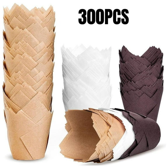 Tulip Muffin Liners, 300 Pcs Cupcake Liners, Grease-Proof Cupcake Wrappers of 3 Colors for Wedding and Birthday by ZYHH
