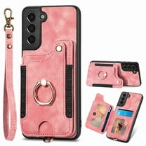 Allytech Galaxy S21 Case Wallet, RFID Blocking Multiple Cards Slots Ring Holder Stand Shockproof Protective Hand Wrist Wallet Case Cover for Samsung Galaxy S21 - Pink