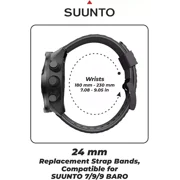 Wearable4U Suunto 7 / Suunto 9 Soft Silicone Wristband Strap 24mm QuickFix (Black)