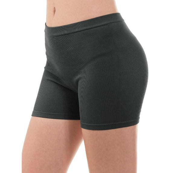 MixMatchy Women's Solid Seamless Ribbed Biker Shorts
