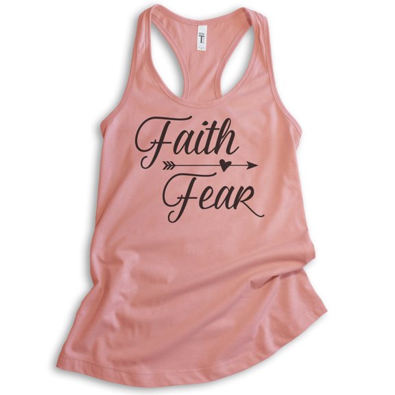 Faith Fear Tank Top, Ladies Racerback Tank Top, Christian Tank, Catholic Tank, Religion Tank, Grace Tank, Desert Pink, Large