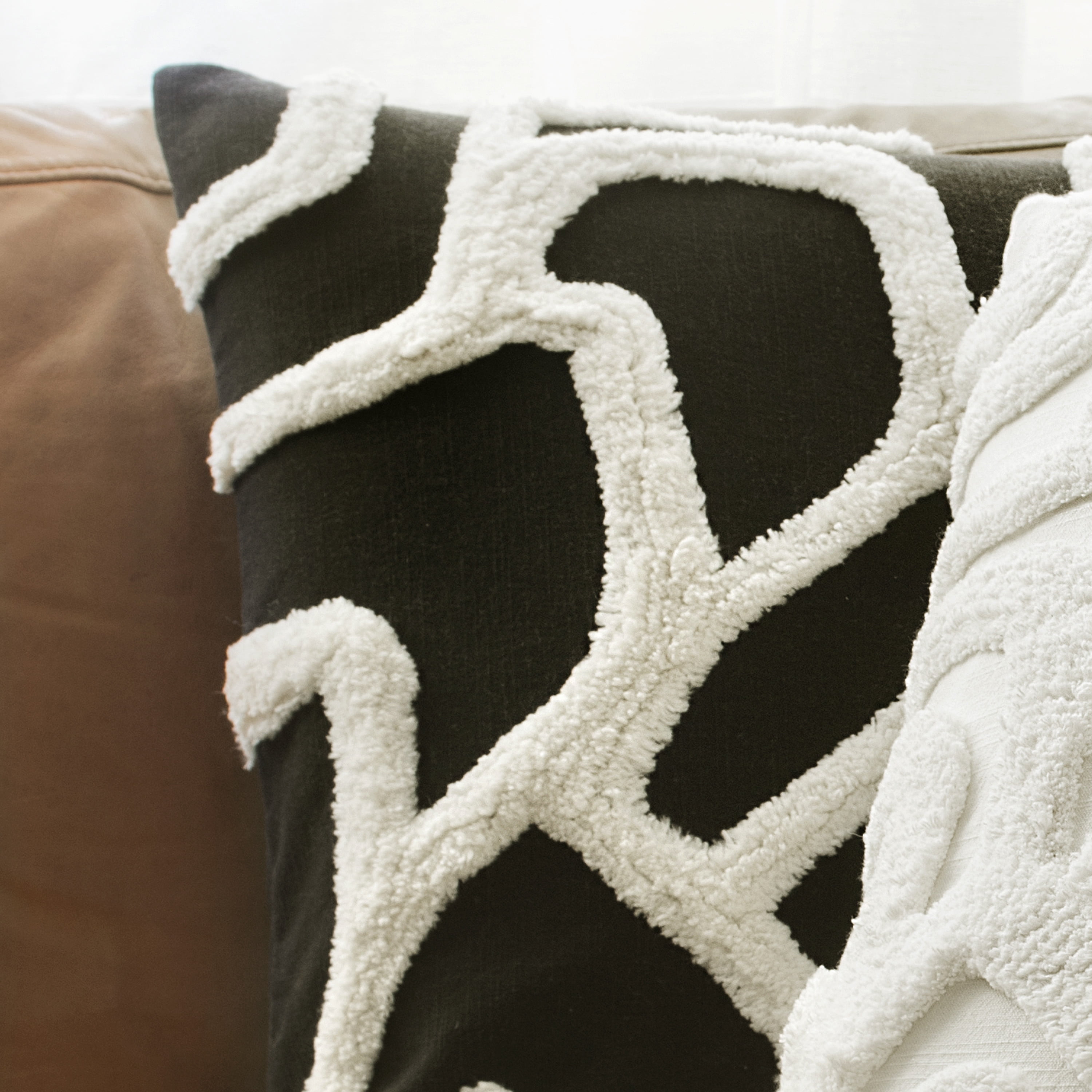 Rochelle Porter Kobo Decorative Square Pillow,Throw, Black/White, Cotton, Polyfill, 20"x 20", 1 Count