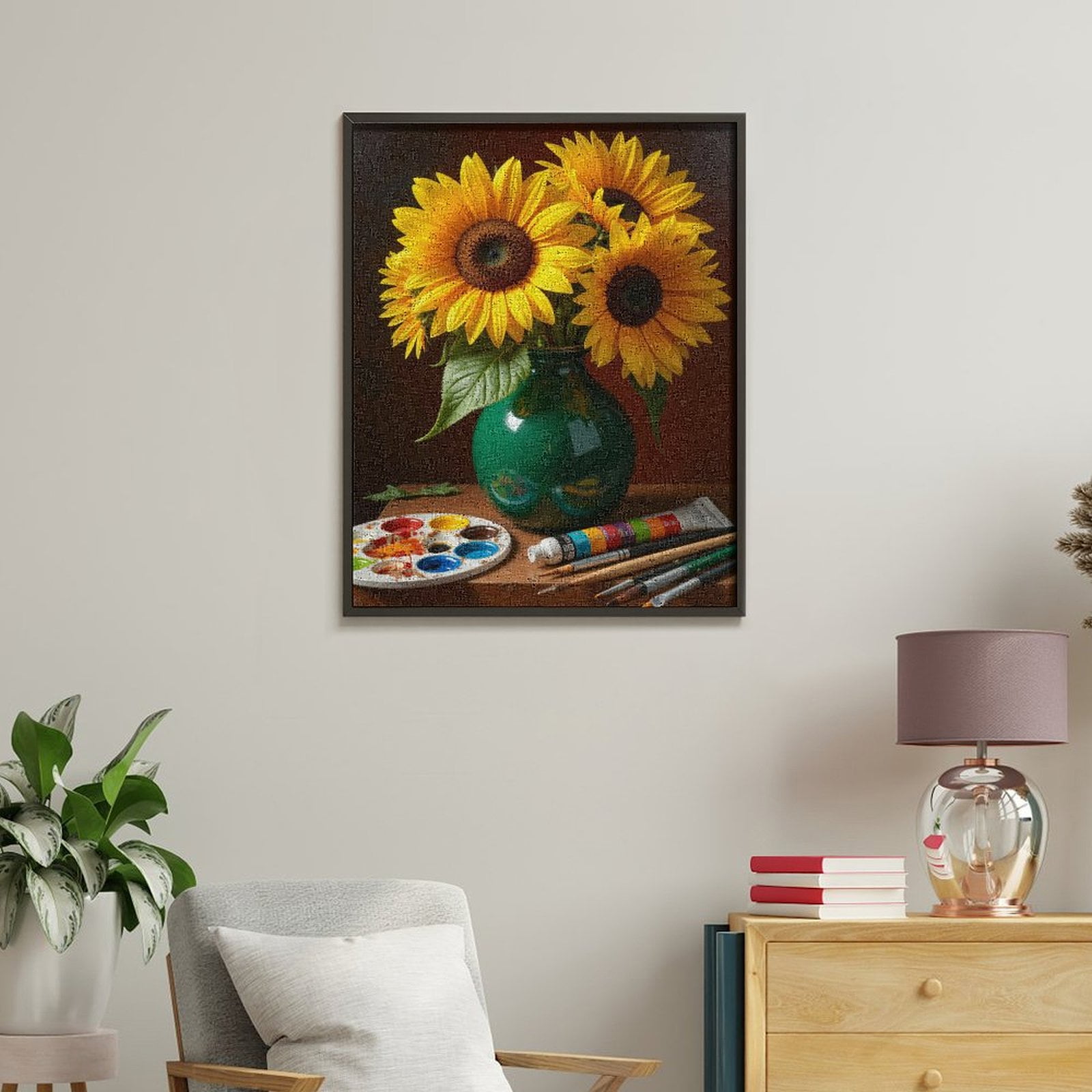 Paint By Numbers Kit for Adults Beginner - DIY Sunflowers Vase Paint Brushes Art Canvas Painting Kits for Adults, Frameless Paint By Number for Adults for Home Wall Decor 16x20 Inch