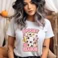 thumbnail image 2 of Spooky Season Graphic T-Shirt | Cute Pastel Ghost and Pumpkin Tee, CarolinaBlue, Size S, 2 of 6