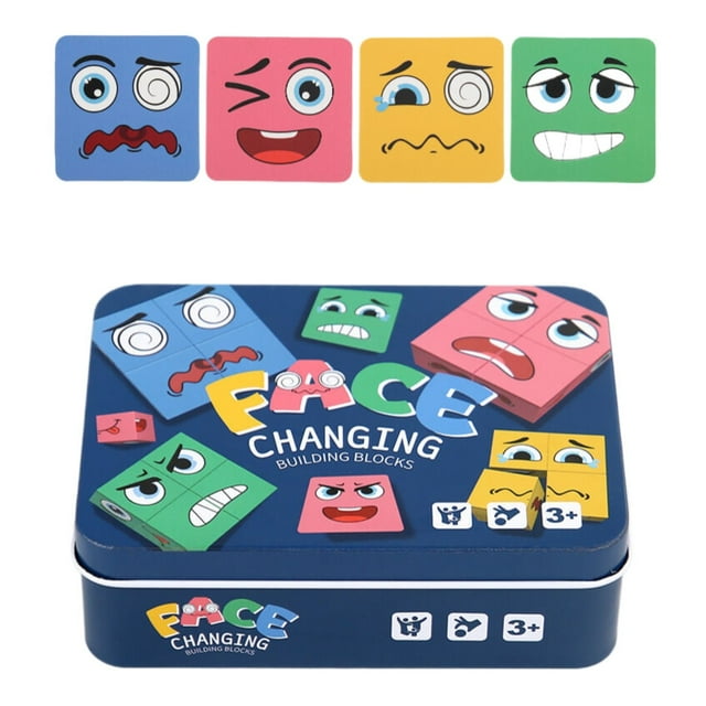 Wooden Changing Cube Expression Puzzle Game – 3D Pattern Matching Brain Teaser with Cards, Educational Toy for Developing Logic, Creativity And Social Play