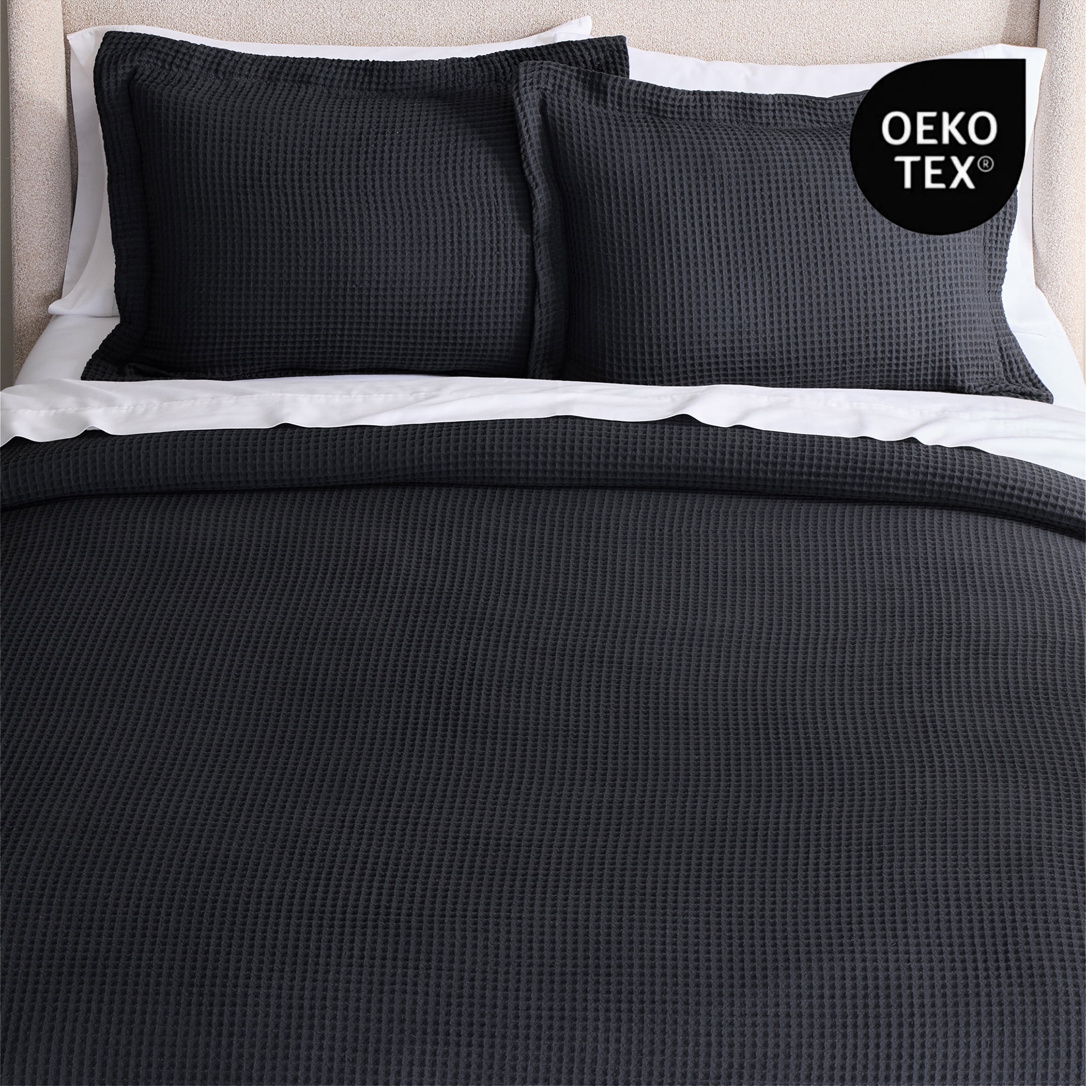 Better Homes & Gardens King Comforter Set, 3-Piece, All-Season, Grey Waffle