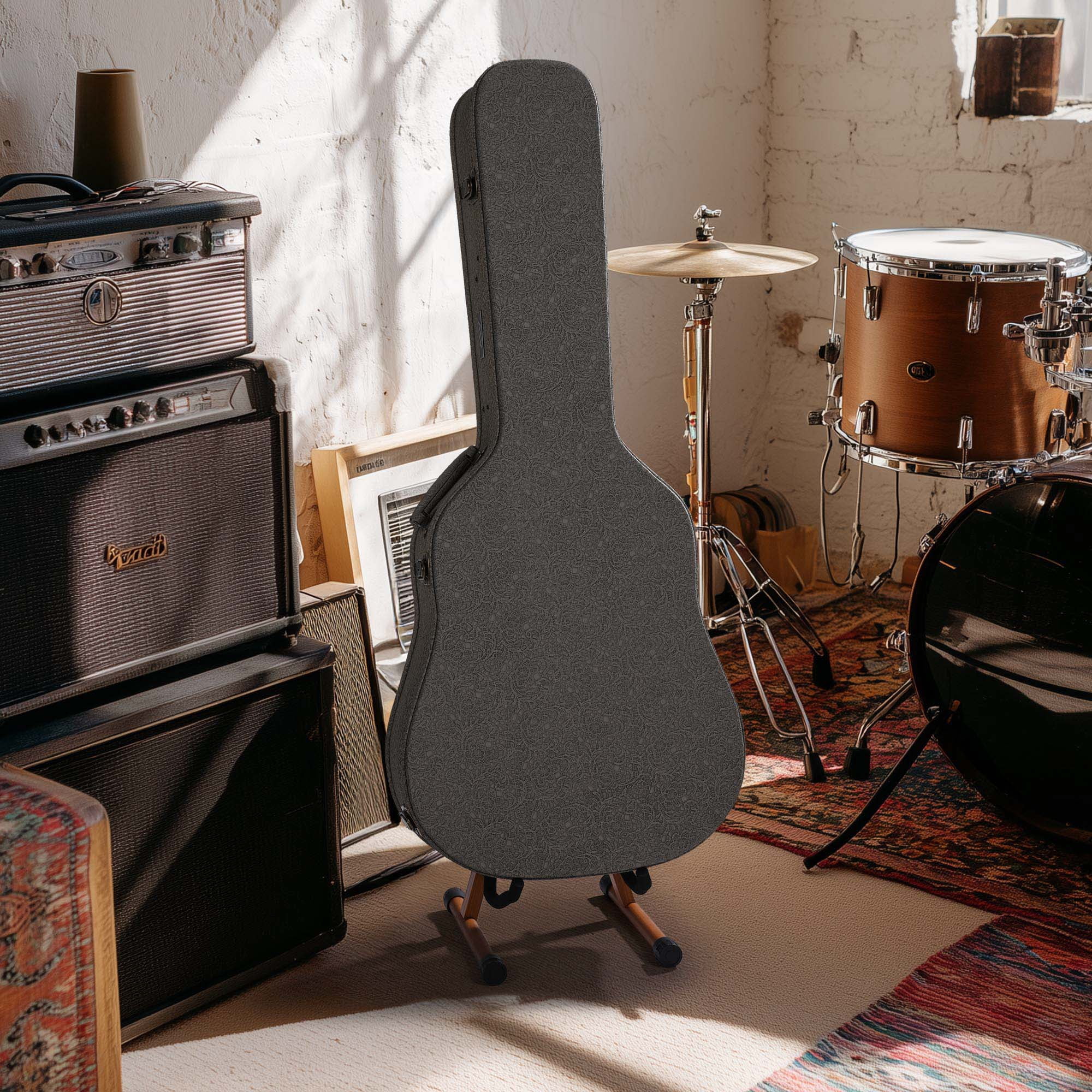 Yescom Wooden Folding Guitar Stand w/ Foam Arms fits for Acoustic Guitars, Ukuleles, Violins A-frame Floor Instrument Display Recording Studios