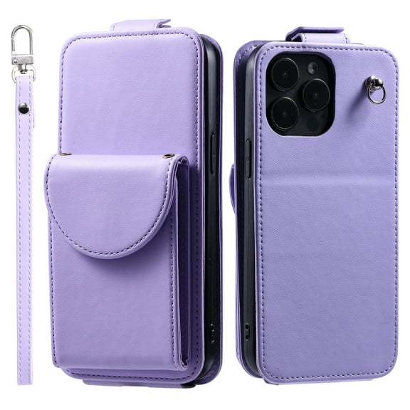 Allytech Wallet Case for iPhone 14 Pro with Hand Strap & Shoulder Strap, Flip Premium PU Leather Case with Credit Card Slots, Kickstand Magnetic Closure Shockproof Protective Case, Purple