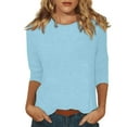 thumbnail image 2 of DENGDENG Womens 3/4 Sleeve Shirts Medium Casual Summer Tops Spring Round Neck Elbow Sleeve Tunic Tops Cute Three Quarter Length Blouses Plus Size Clothes Light Blue L, 2 of 9