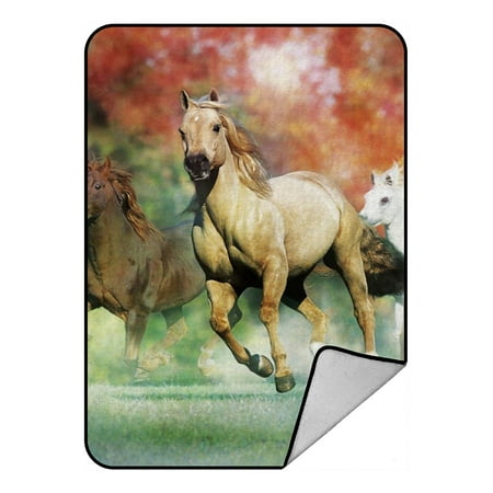 ZKGK Running Horse Blanket Crystal Velvet Front and Lambswool Sherpa Fleece Back Throw Blanket