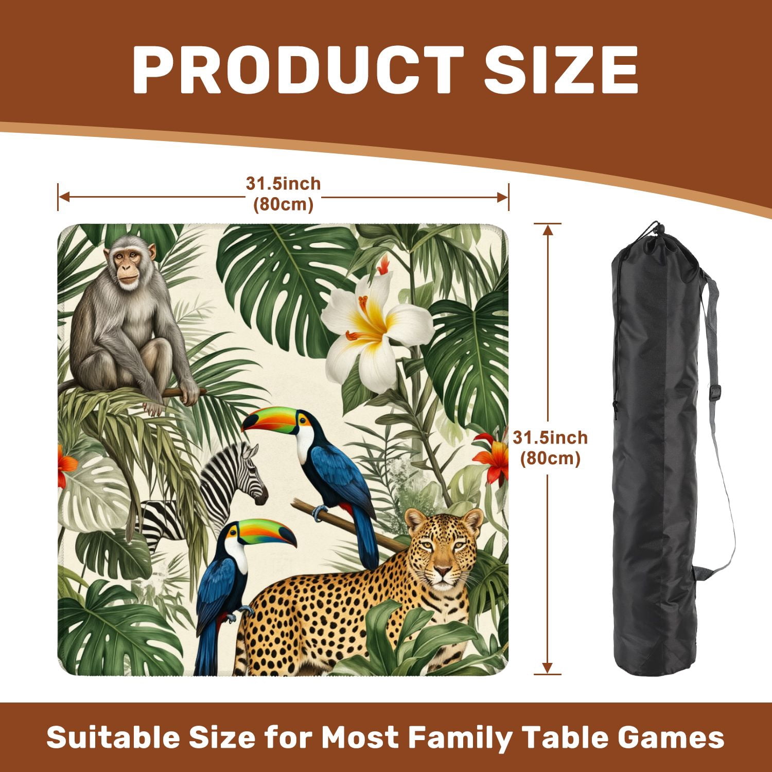 Mahjong Mat 31.5" x 31.5" Seamless exotic trees animals Non-Slip Noise Reduction American Mahjong Tiles Table Cover for Dominoes Poker Card Board Games Gift
