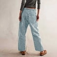 thumbnail image 3 of Women's Mid Waist Fashionable Commuting Jeans Loose Wide Leg, Striped Patchwork, Drawstring Pocket, 3 of 6