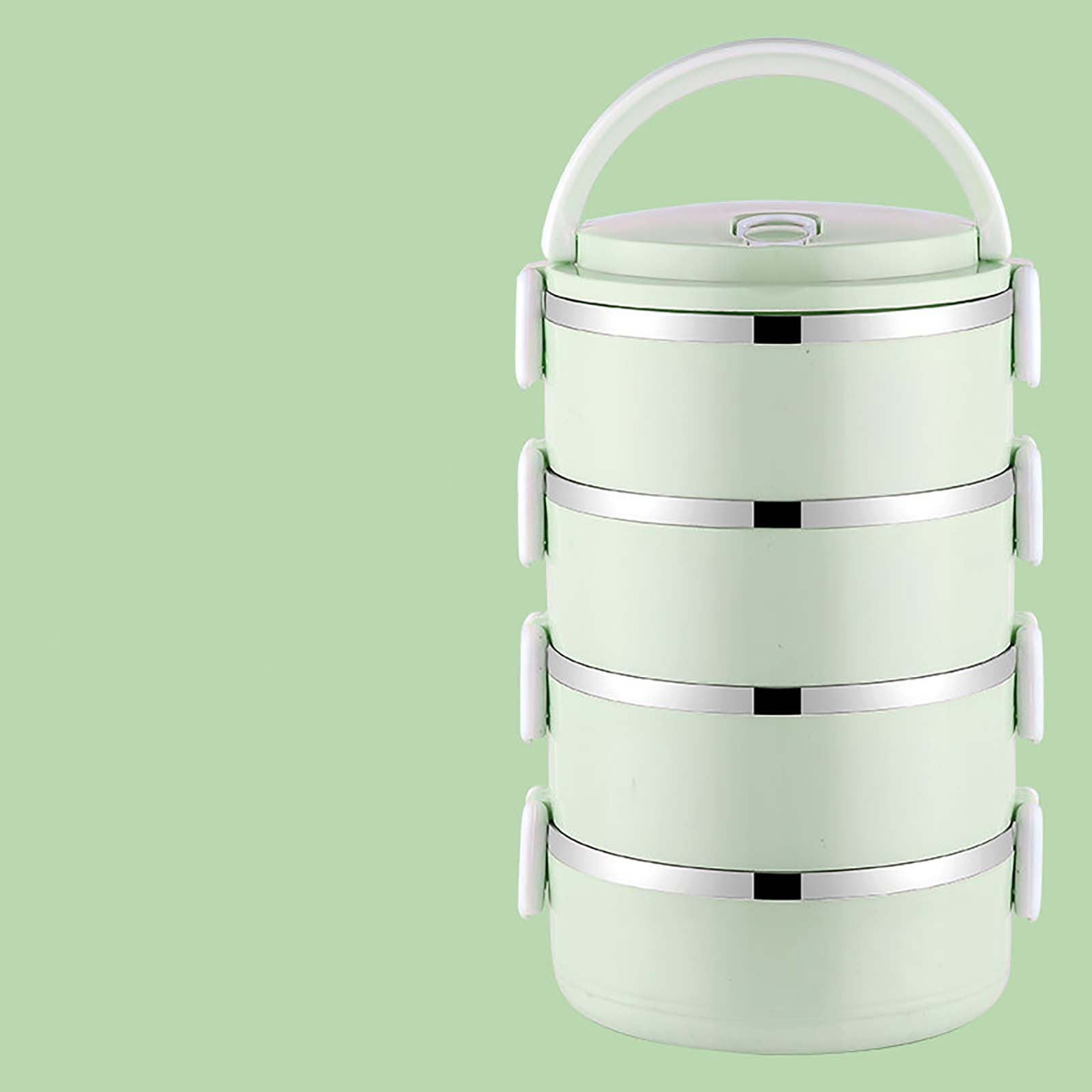 AZXY Metal Bento Box, 4-Layer Round Stainless Steel Insulated Lunch Box, Portable Leakproof Fresh Keeping Bentgo Box for Office Outdoor Use, Green