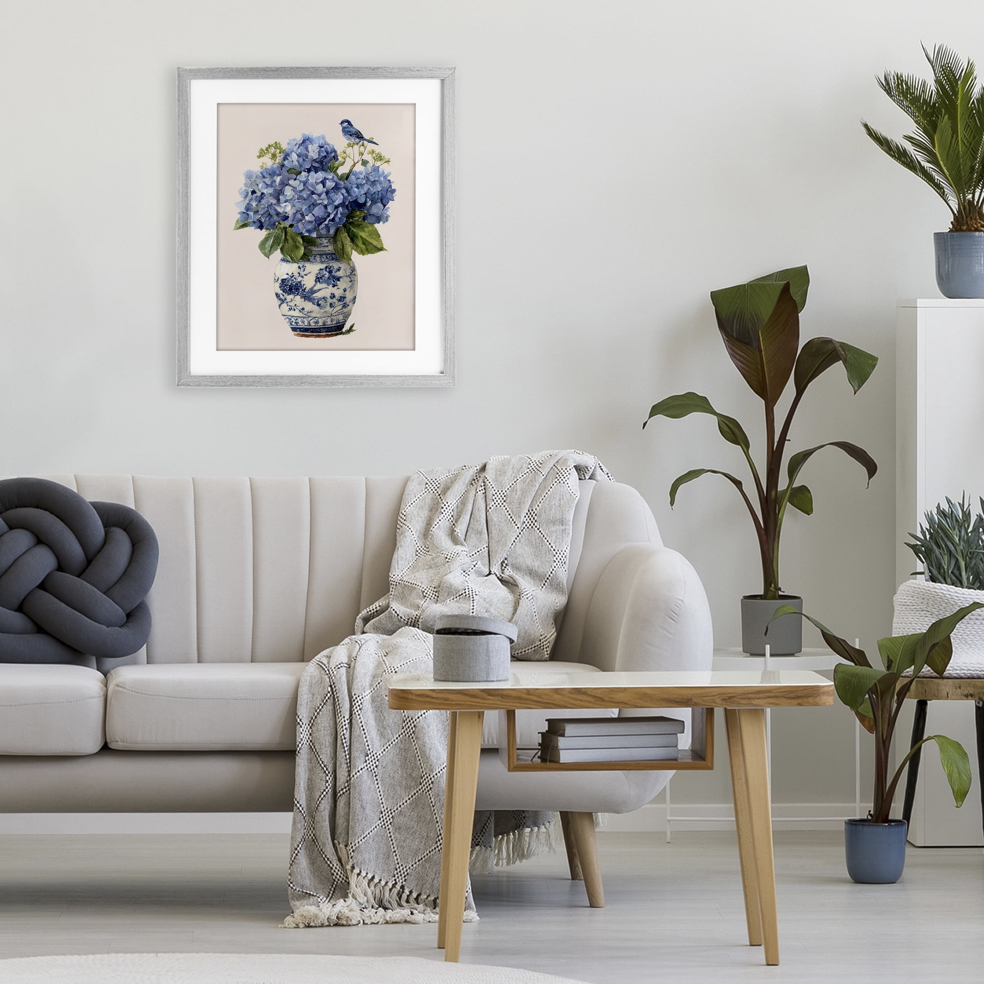 Stupell Industries Songbird Perched on Hydrangeas Gray Framed Print Under Glass, design by Imagine It Images