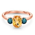 thumbnail image 3 of Gem Stone King 1.79 Ct Oval Checkerboard Yellow Citrine Blue Diamond 18K Rose Gold Plated Silver Ring, 3 of 6