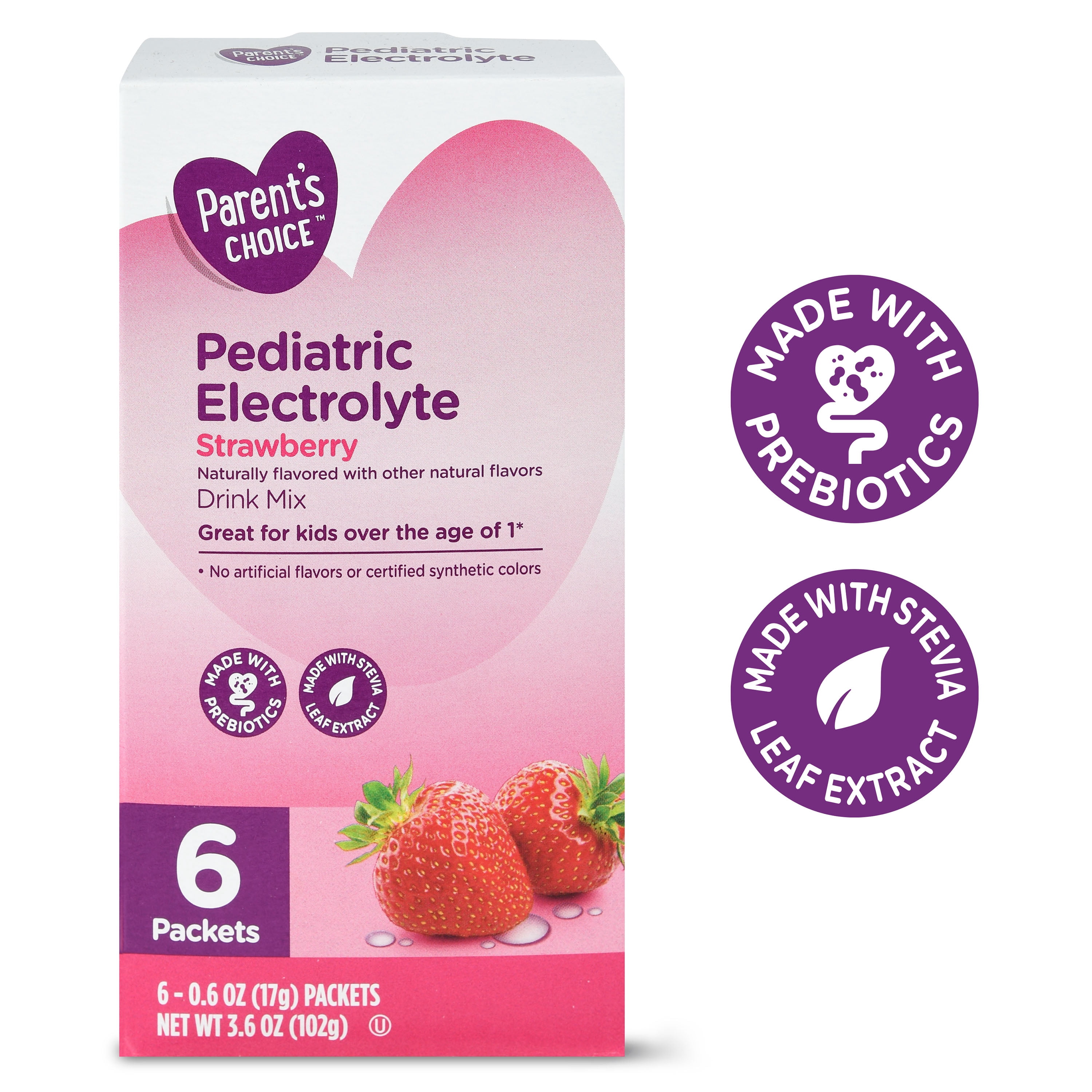 Parent's Choice Pediatric Electrolyte Drink Mix, Strawberry, 3.6 oz, 6 packets