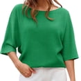 thumbnail image 4 of Half Sleeve Solid Color Women Casual Oversize Knit Pullover Sweater, 4 of 6