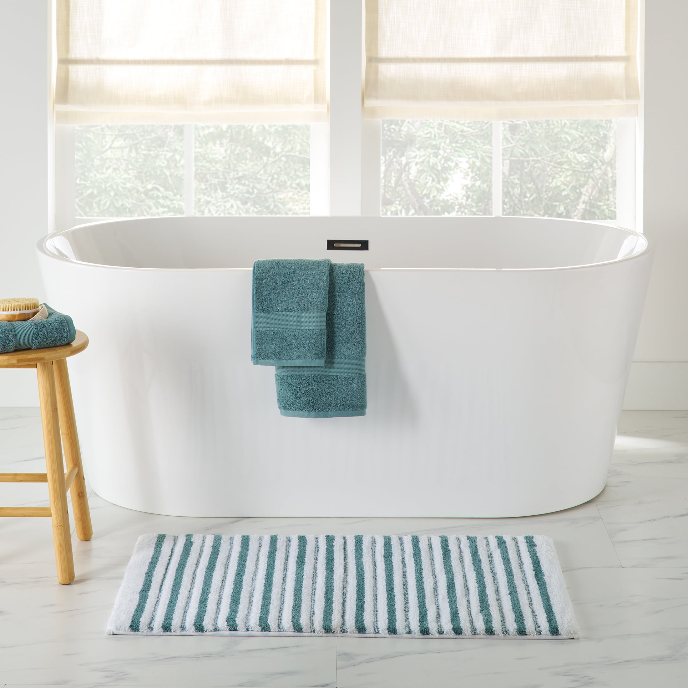 Better Homes & Gardens Signature Soft Tufted Stripe Bath Rug, Nimbus Blue & White, 20" x 34"