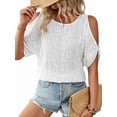 thumbnail image 2 of Women'S Cold Shoulder Eyelet Tops Crew Neck Batwing Sleeve T-Shirts Textured Knit White XXL, 2 of 9