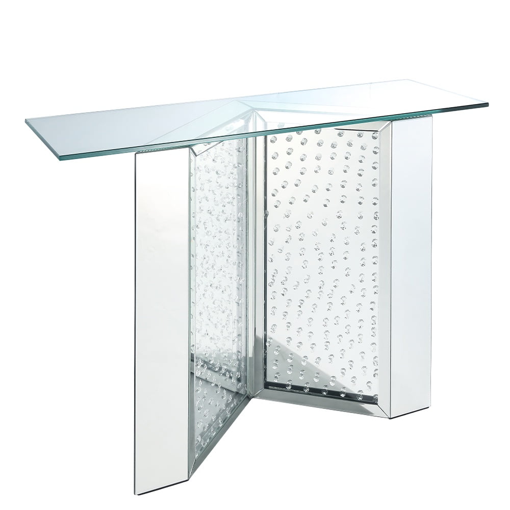Acme Nysa Console Table Mirrored & Faux Crystals