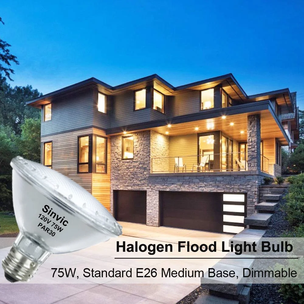 Sinvic Par30 Short Neck, 6 Pack High Output Par30s Halogen 75W 120V, Par30 Dimmable Warm White 3000K, 75W Par30 Flood Light with E26 Medium Base for Recessed Trim Lighting, Track Light