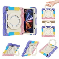 Dteck for iPad Pro 12.9 inch Case 2022/2021/2020/2018, iPad Pro 12.9 6th/5th/4th/3rd Gen Case, Heavy Duty Shockproof Rugged Case with Rotatable Kickstand Handle Grip,Rainbow Pink