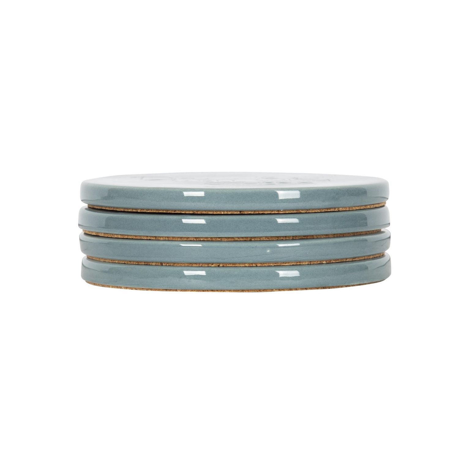 Linden Porcelain 4 Piece Coaster Set with Blue Finish, Assorted Sayings