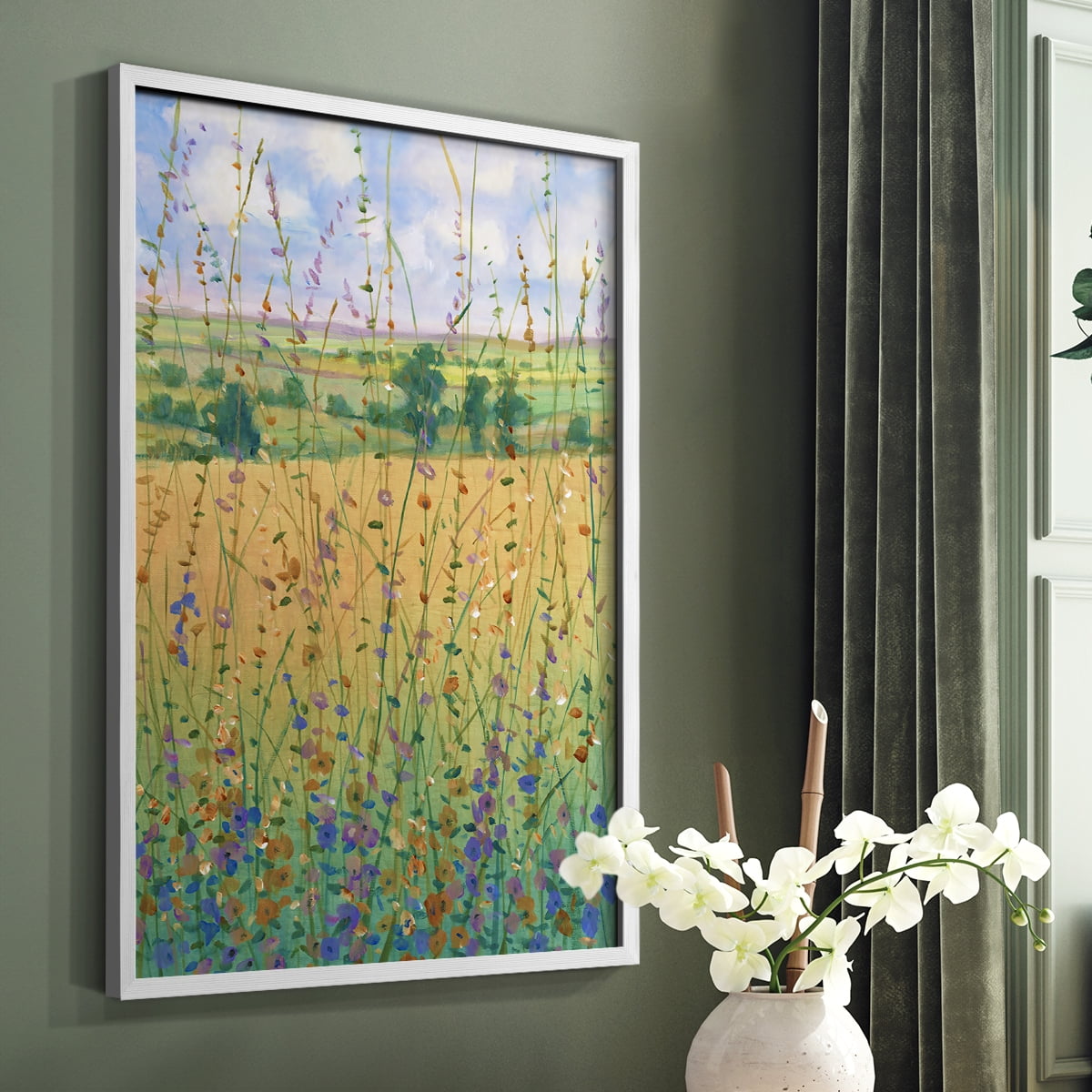 Wildflower Path II Framed Print - Solid Wood in Single Picture Frame Solid Wood 2 Framed Print
