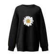 thumbnail image 3 of WREESH Women's Loose Fit Oversized Sweatshirt Fashion Daisy Flower Graphic Crewneck Long Sleeve Pullover Top Black, 3 of 5