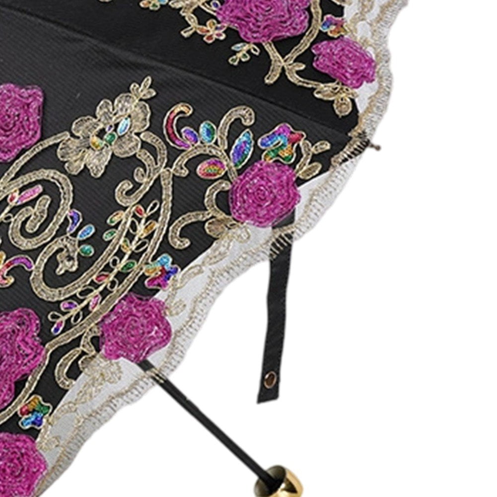 Lace Embroidery Sun Umbrella Ladies Anti-UV Umbrella Folding Parasol Umbrella Vintage Flower Embroidery Umbrella Sun/Rain/Snow Folding Umbrella