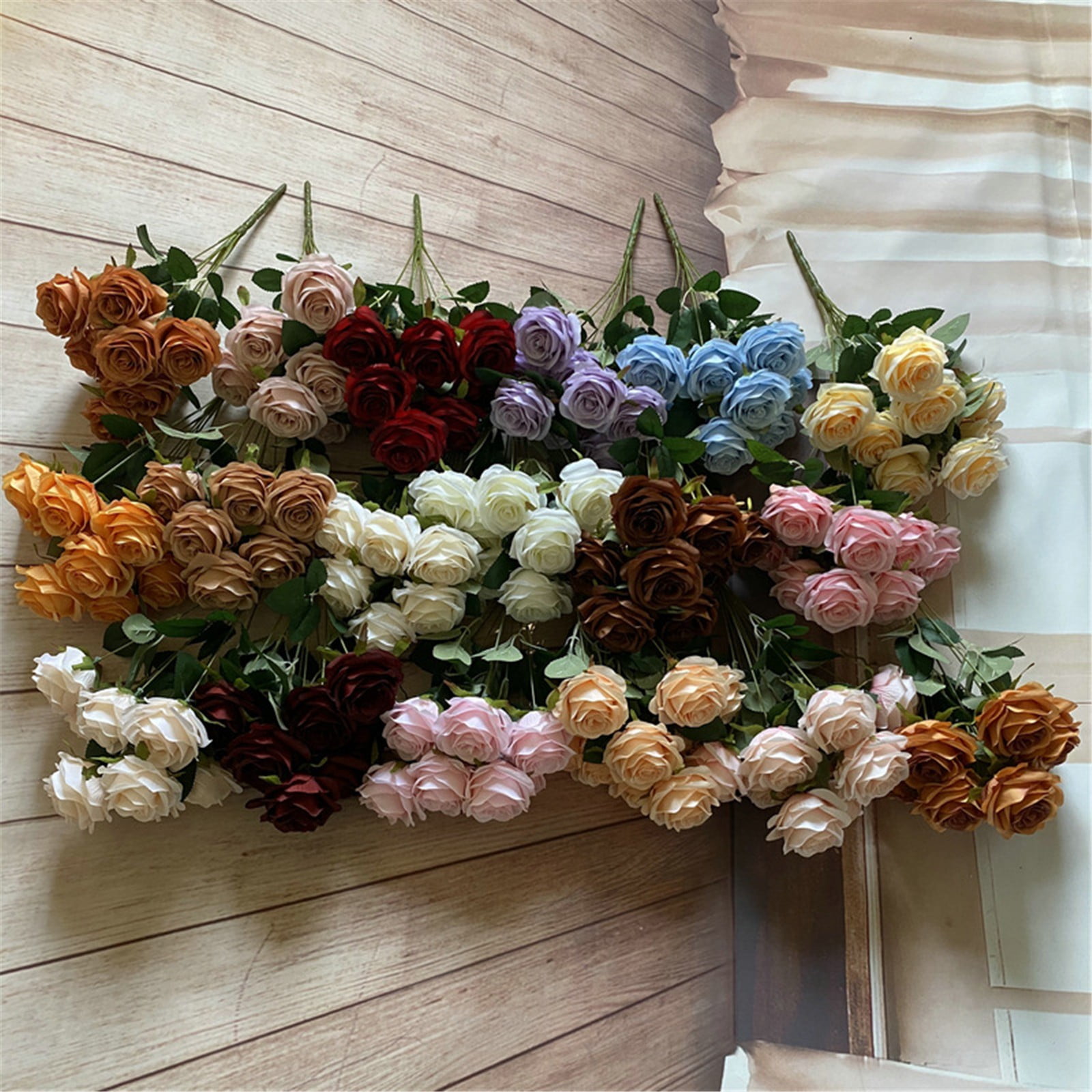 FXMLRLK Artificial Roses Flowers, 9 Heads Realistic Long Stem Fake Roses Faux Silk Flowers for DIY Bouquets Wedding Centerpieces Arrangements Home Party Decor, 1-White