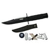 Rogue River Tactical Hunting Knife Serrated Blade 8.5 Inch Survival Knife Heavy Duty Black with Kit & Sheath Camping Fishing Matches Fish hooks Needles Compass