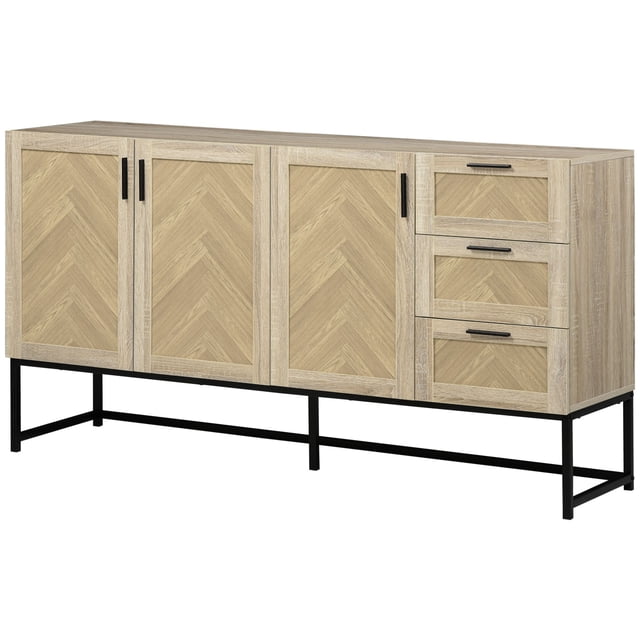 Oak Buffet Cabinet with Drawers & Adjustable Shelves - Kitchen Coffee Bar Storage, 61.4" L x 17.1" W