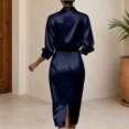 thumbnail image 6 of TaTaai Womens Dresses Long Sleeve Turndown Collar Solid Button Back Split Midi Dress with Belt Silky Smooth Lustrous for Fall, 6 of 7