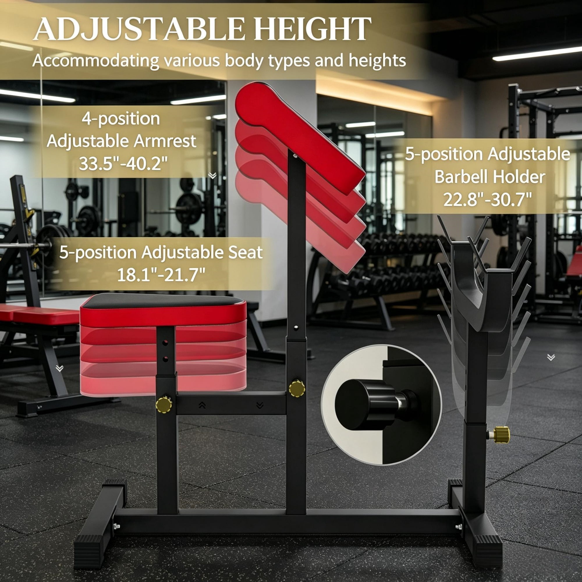 265 LBS Black Preacher Curl Bench, Adjustable Seated Arm Isolation Station for Barbell Dumbbell Bicep Strength Training