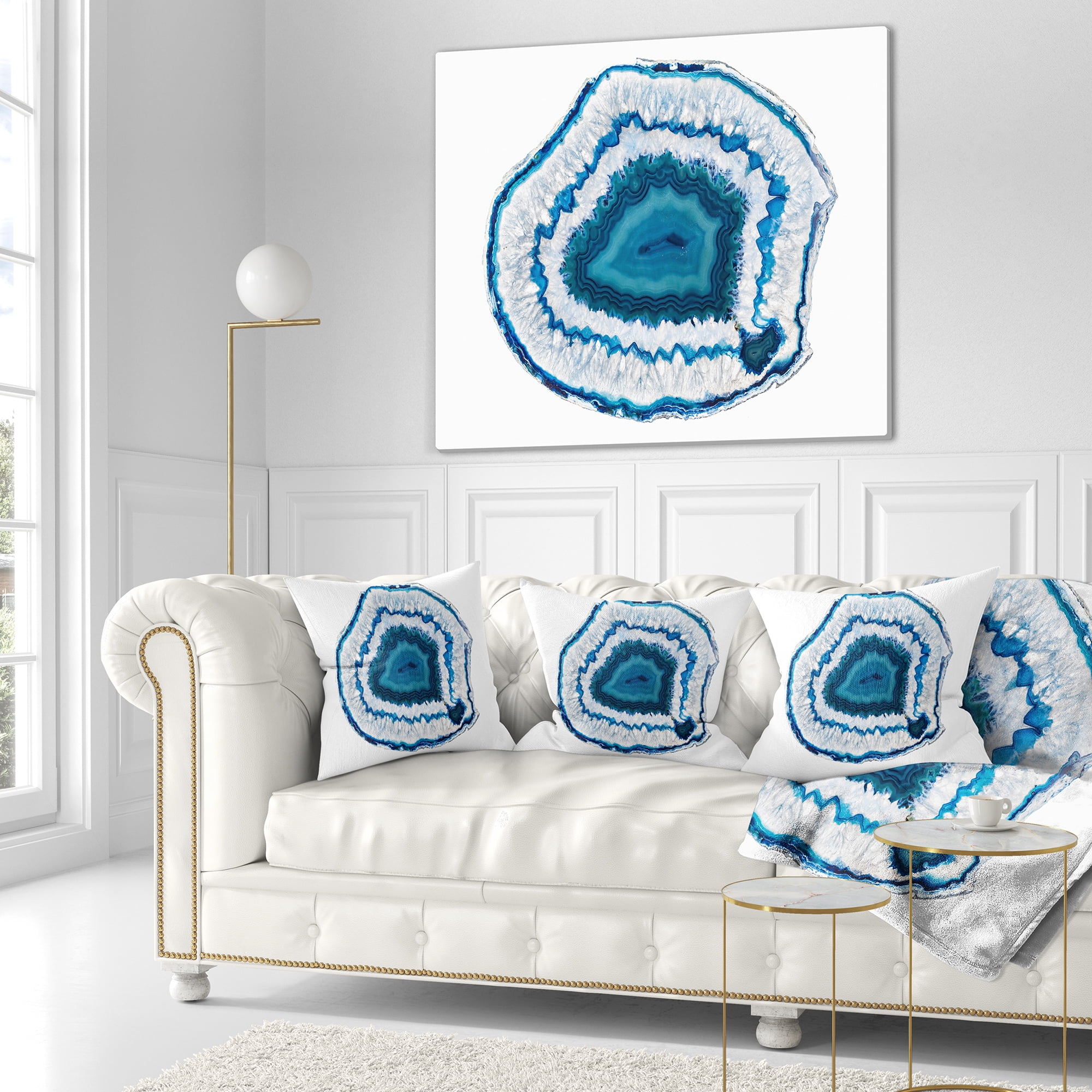 Designart Blue Agate Crystal - Abstract Throw Pillow - 18x18