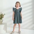thumbnail image 2 of Younger Tree Baby Girls Casual Dress Kid Cotton Linen Ruffle Sleeveless Solid Party Dresses Clothes for 6-7T, 2 of 8