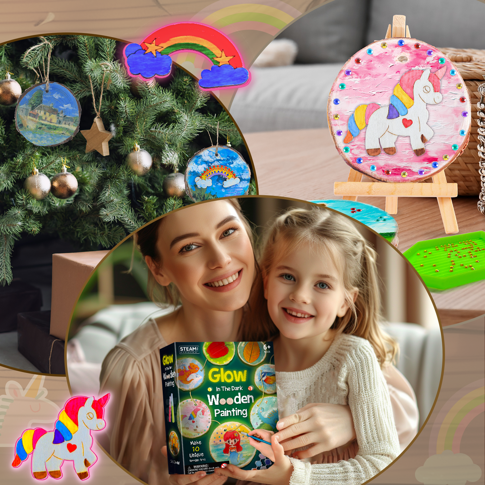 Piano Potato Glow in the Dark Wooden Painting Kit, Wood Slice Arts & Crafts Activity Toy for Kids Age 6+